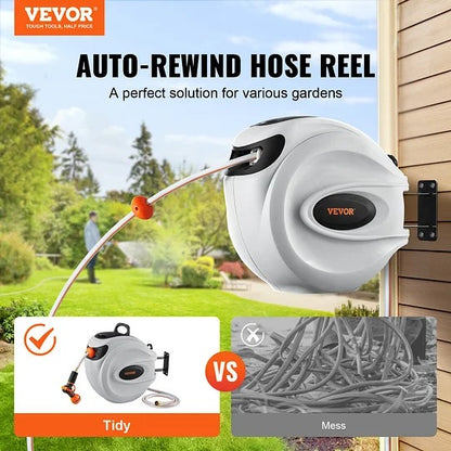 Wall-Mounted Water Hose Reel – 130ft Auto-Retract, 5/8" Diameter