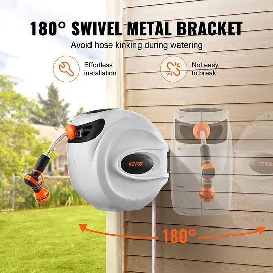 Wall-Mounted Water Hose Reel – 130ft Auto-Retract, 5/8" Diameter