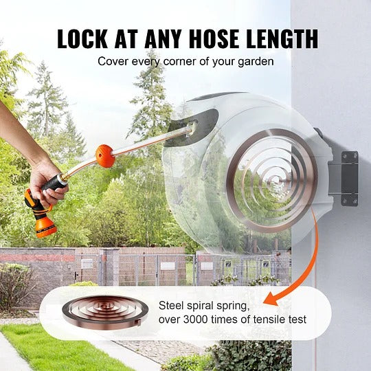 Wall-Mounted Water Hose Reel – 130ft Auto-Retract, 5/8" Diameter