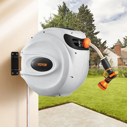Wall-Mounted Water Hose Reel – 130ft Auto-Retract, 5/8" Diameter