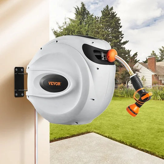 Wall-Mounted Water Hose Reel – 130ft Auto-Retract, 5/8" Diameter