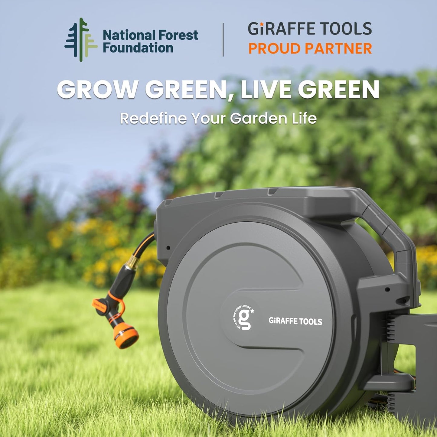 Retractable Garden Hose Reel 1/2" x 130ft | Wall Mount & 180 Degree Swivel Bracket—Slow Return System