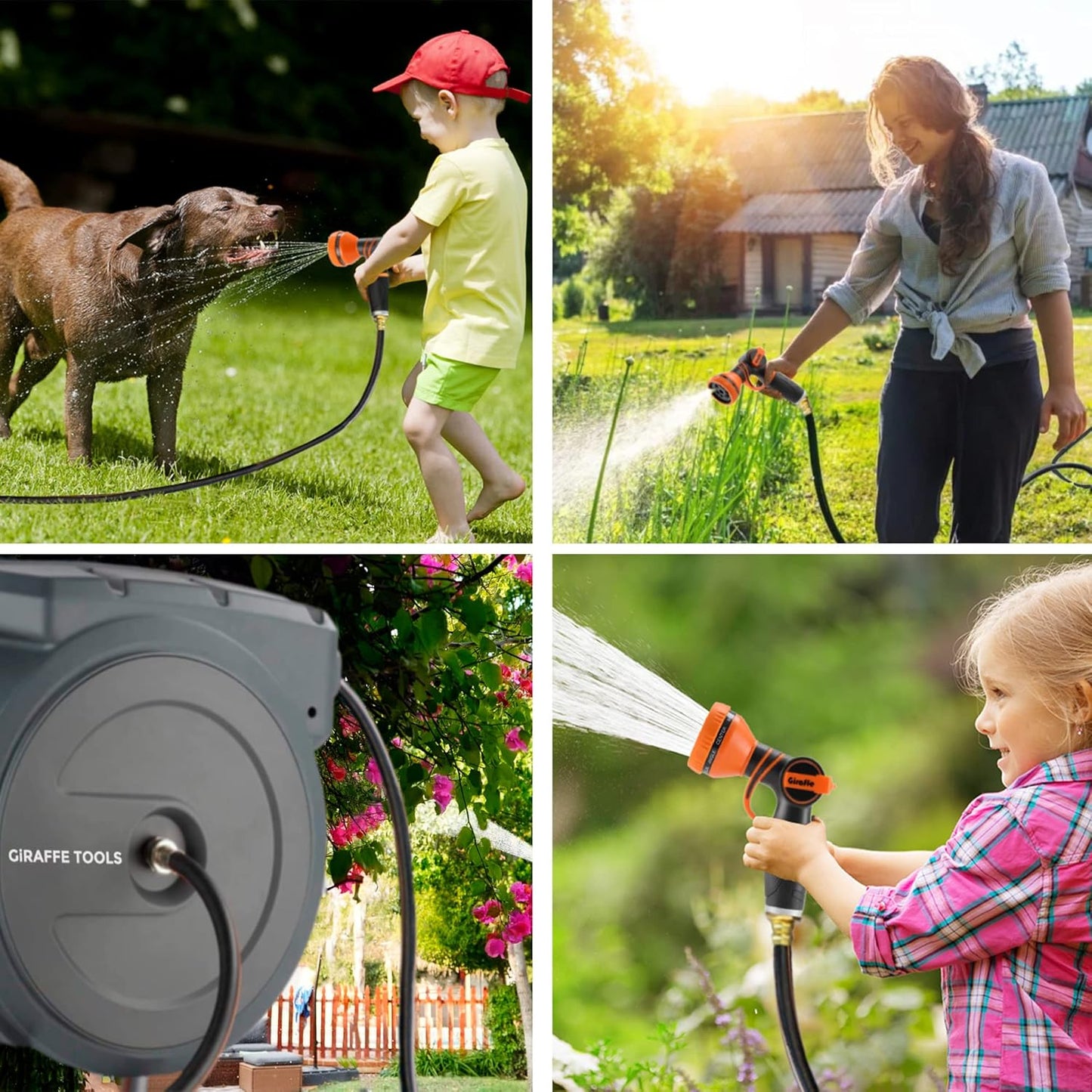 Retractable Garden Hose Reel 1/2" x 130ft | Wall Mount & 180 Degree Swivel Bracket—Slow Return System